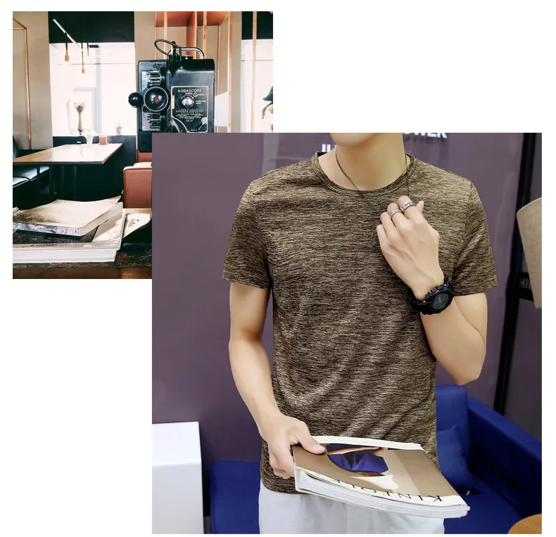 

6257-Men's 2018 foreign trade new clip strips men's slim solid color casual short-sleeved collar men's T-shirt