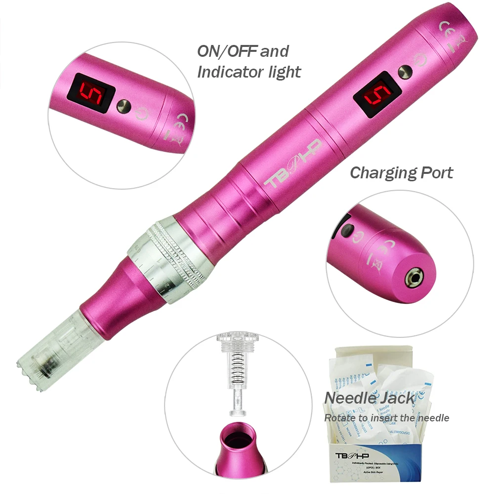 TBPHP P10 Derma Pen Microneedling ЖК-дисплей беспроводной бесшумный и прочный с 12 шт. микроигл