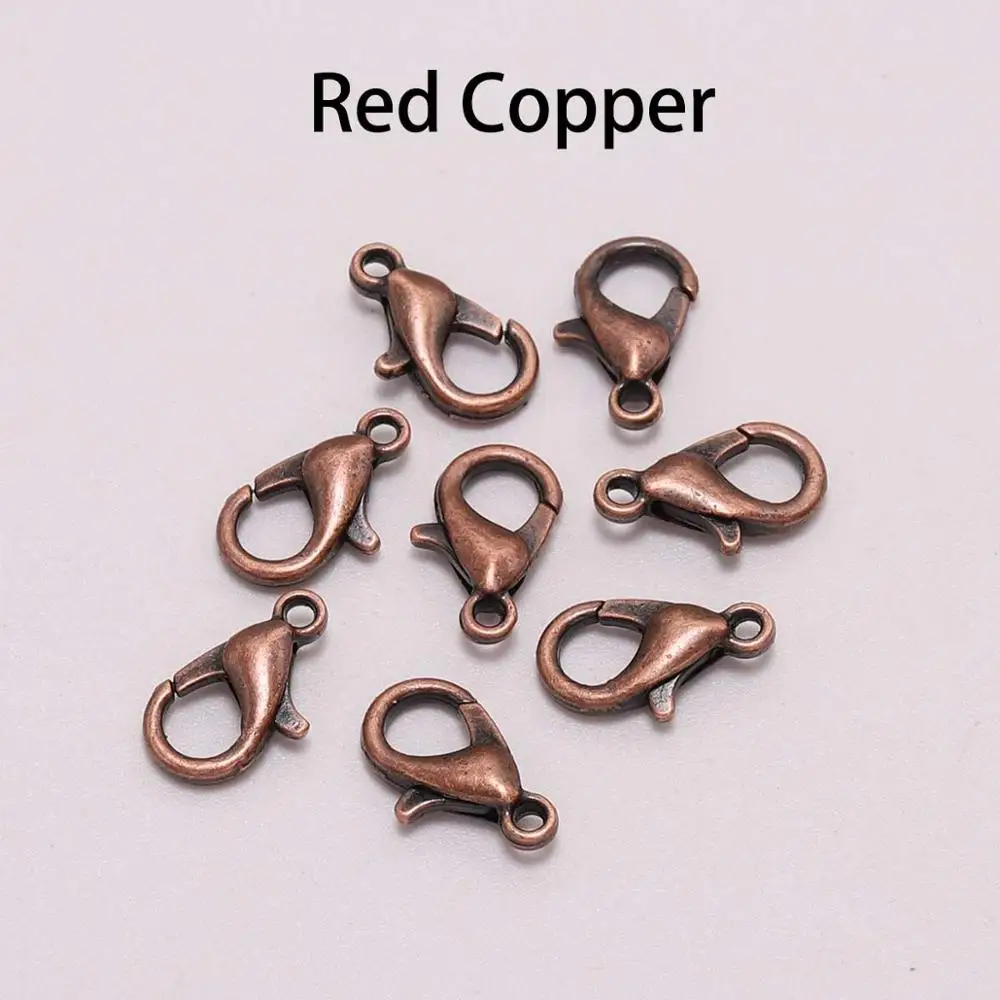 Red Copper 50 шт./лот, 12*6 мм, фурнитура для ювелирных изделий, сплав, античная бронза, золото, серебро, застежка-карабин, крючки для DIY, ожерелье, браслет, цепь, аксессуар - Цвет: Red Copper