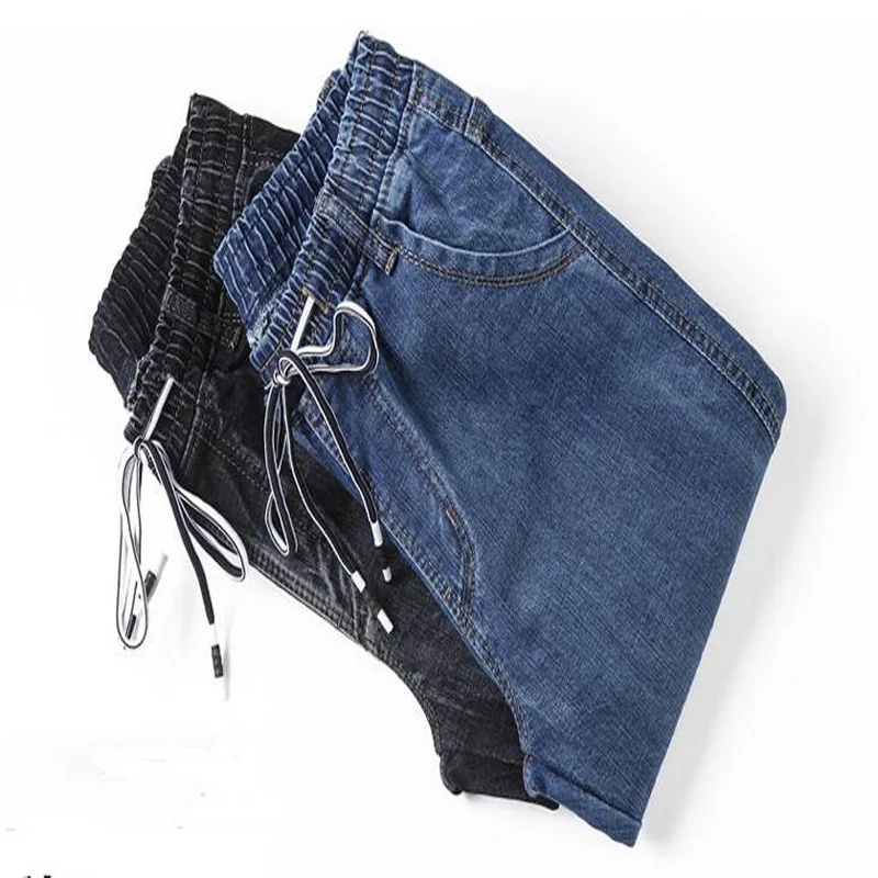 Loose Elastic Jeans Men High Waist Straight Denim Pants Elastic Waist Maximum Fit Weight Obesity 330 lb