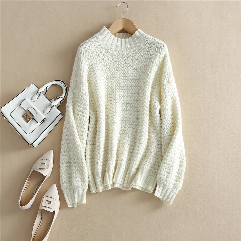 

Women Wool Sweater 2020 Autumn Winter White Outerwear Wool Shirt Korean Loose Solid Color Pullovers Turtleneck Sweater FemaleNew