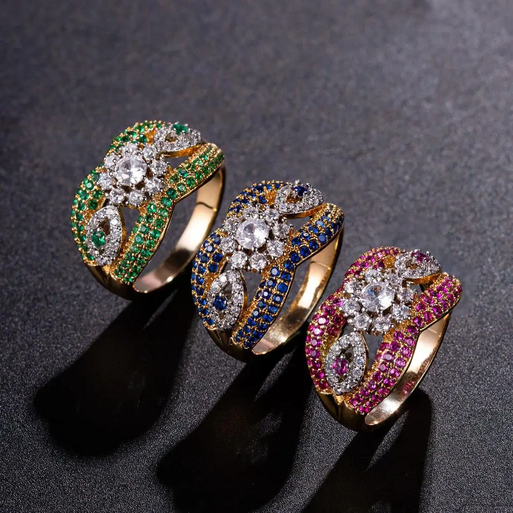 Новое кольцо женские простые цветок микро инкрустированные циркониевое