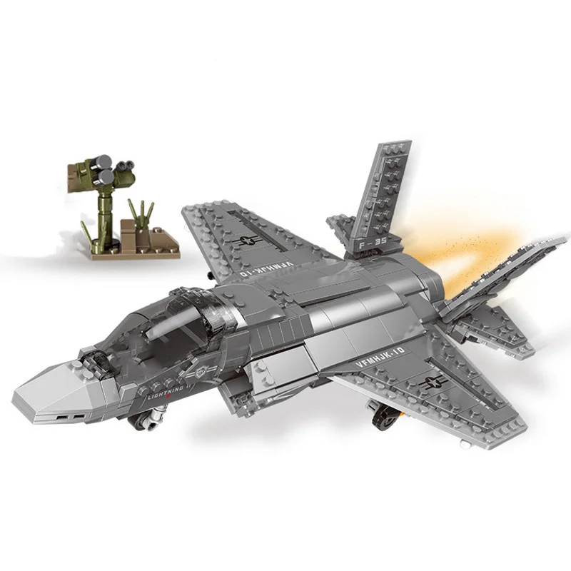 

Military Series MOC Bricks Toys Arms WW2 Type F-35 Lightning II American Fighter Model Building Blocks With Figures Kids Gift