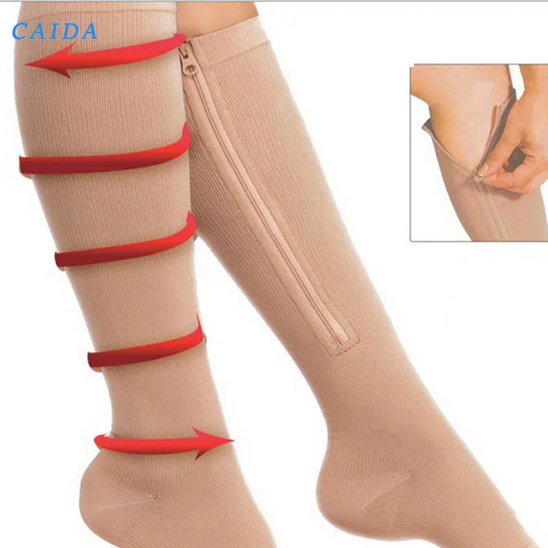 

CAIDA 1 Pair Unisex Compression Socks Zipper Leg Support Knee Socks Women Men Open Toe Thin Anti-Fatigue Stretchy Socks