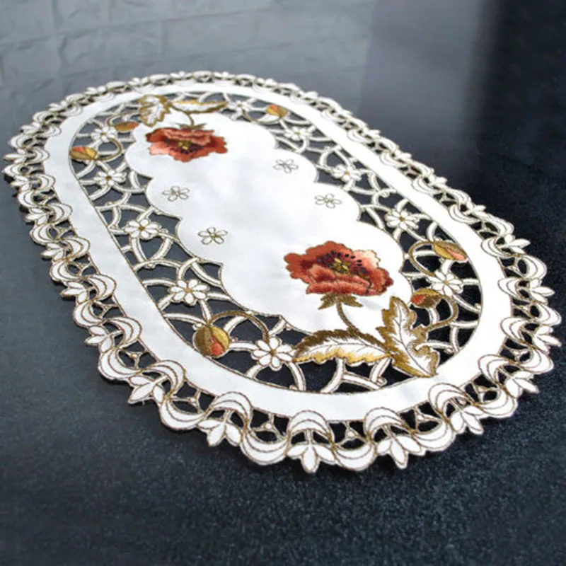 

30*45cm Vintage Embroidered Fabric Oval Tablecloth For Wedding Party Event Banquet Home Decoration Supply Table Cover