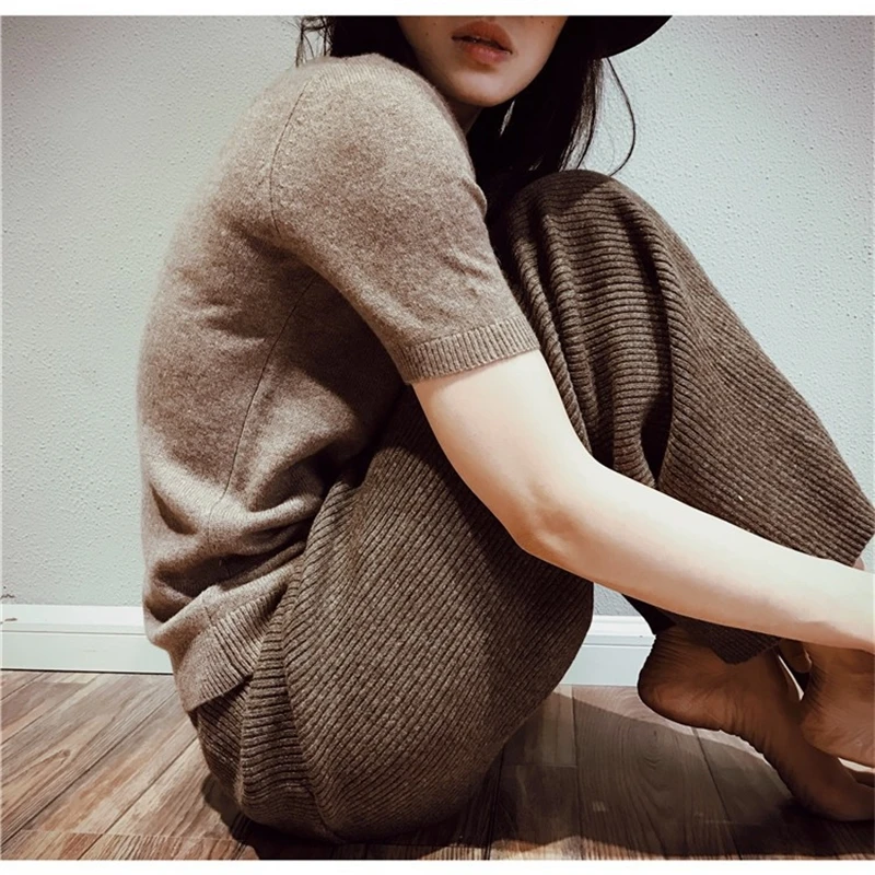 

Winter New Autumn Soft Waxy Comfortable Cashmere Camel Pants Female Pure Knitted Wide Leg Pants Casual Loose Knitted Pants Women
