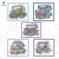 joy sunday teacup series diy handwork cross stitch kits 11ct 14ct printed canvas beginner needlework embroidery gifts sets