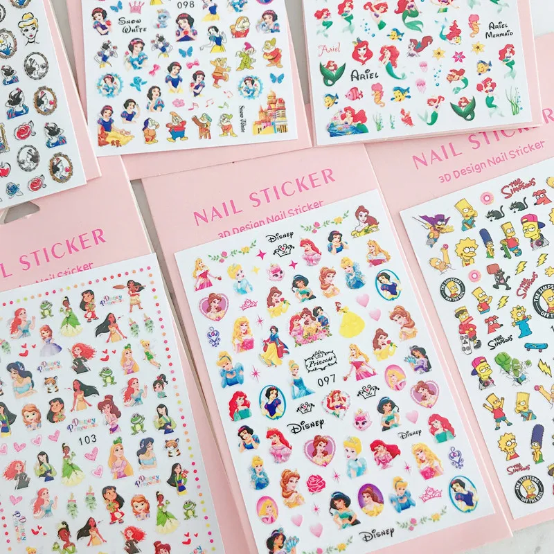 

10PCS Disney Princess Cartoon Character Stitch Mickey Donald Duck Nail Art Sticker Mermaid Nail Slider Nail Sticker