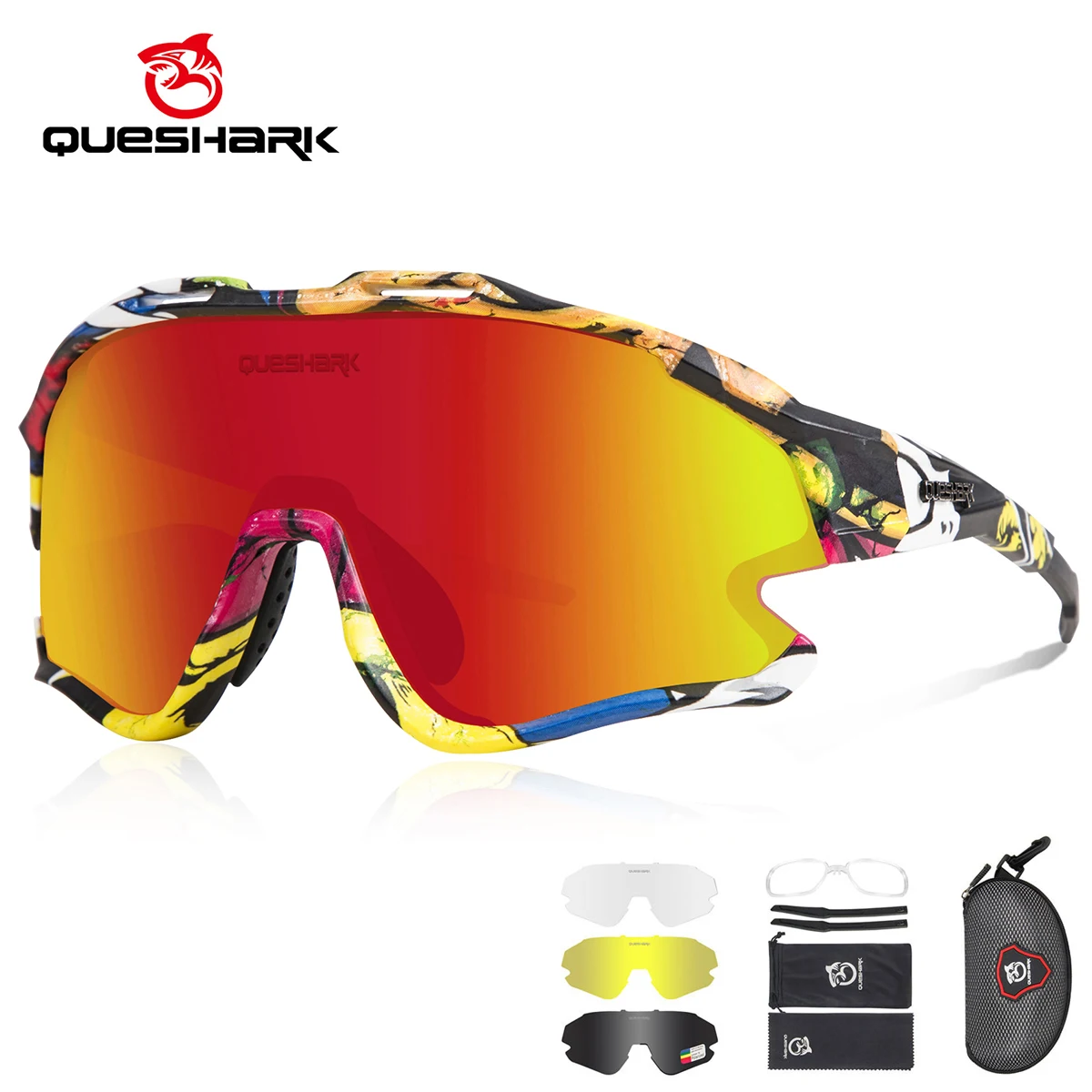 

Queshark Polarized Camping Hiking Sunglasses Running Eyewear Anti-UV Trekking Climbimg Fishing Sport Glasses 4 Pair Lens QE51