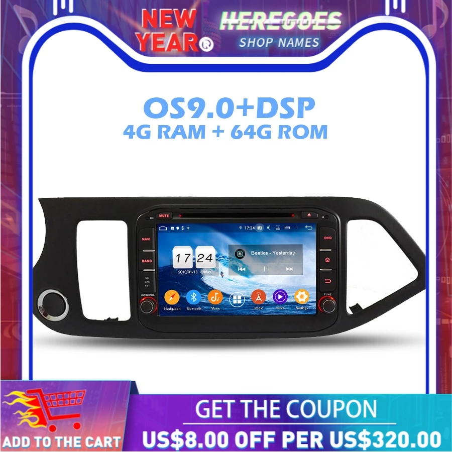 1280 * 720IPS DSP Android 9. 0 4G + 64G ROM 8 ядерный автомобильный DVD плеер Wifi Bluetooth RDS радио GPS карта