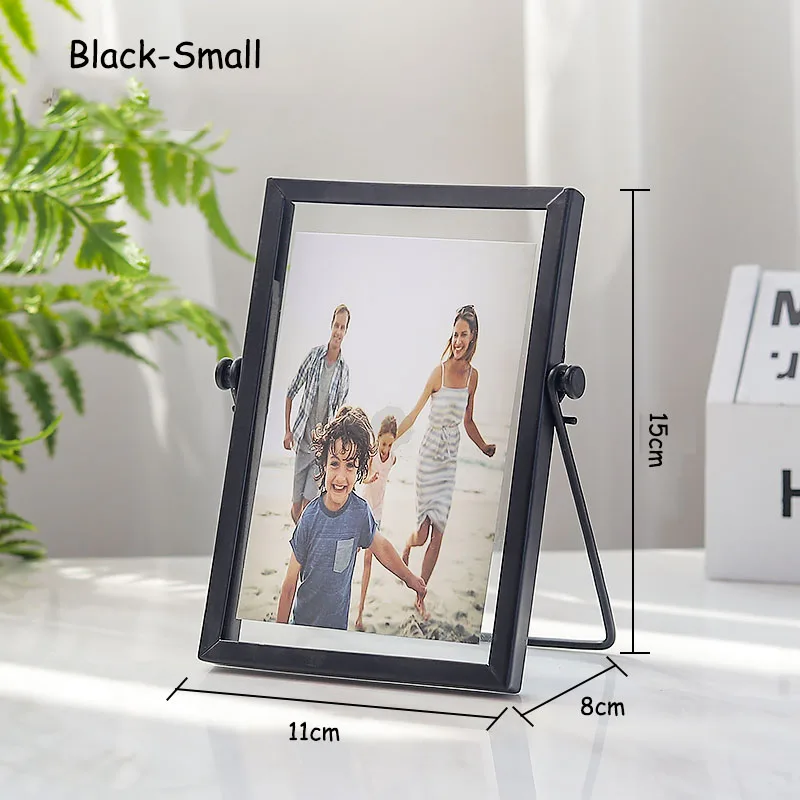 Black-Small Золотые металлические стеклянные фоторамки для картины скандинавские большие складные железные настольные Портретные рамы креативное декоративное украшение предмет интерьера - Цвет: Black-Small