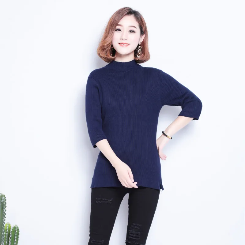 

Autumn Sweater Women Casual Slim O-Neck Bottoming Sweaters Solid Color Winter Basic Tops Wild Seven-Sleeve Pullover Top