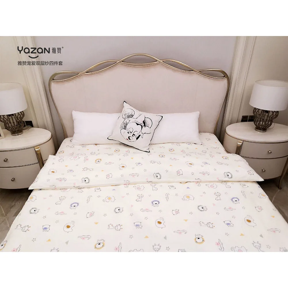 

YAZAN The high quality bedding set with 100% cotton Pure and fresh pattern Simplicity Bed sheet quilt cover pillowcase4pcs