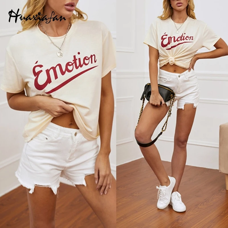 

Huaxiafan Letter Print T-shirt Tops Women Tees Vintage Classic Summer Streetwear Ladies Top Plus Size Chic T-shirts Female 2021
