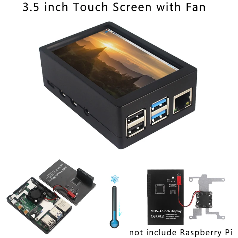 ЖК-дисплей Raspberry Pi 4 Model B 3 5 дюйма сенсорный экран 50FPS 480x320 с охлаждающим