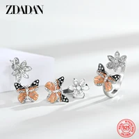 zdadan 925 sterling silver flower butterfly zircon ring earrings sets for women fashion charm gift wedding jewelry