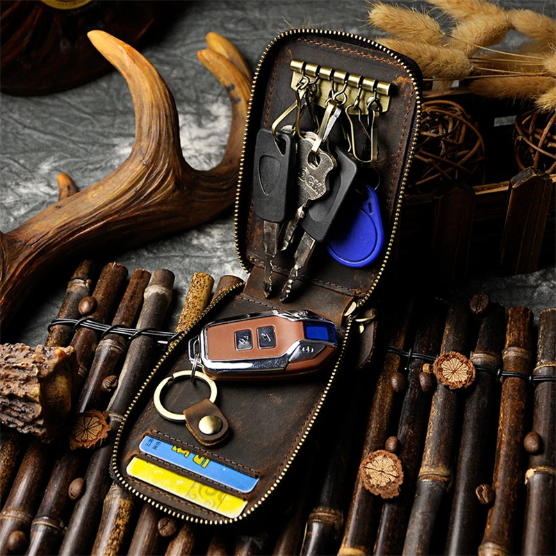 Key Wallet Can hold a lot of keys Retro big key case Landlord zipper hook leather totem Unicorn white tiger fish |