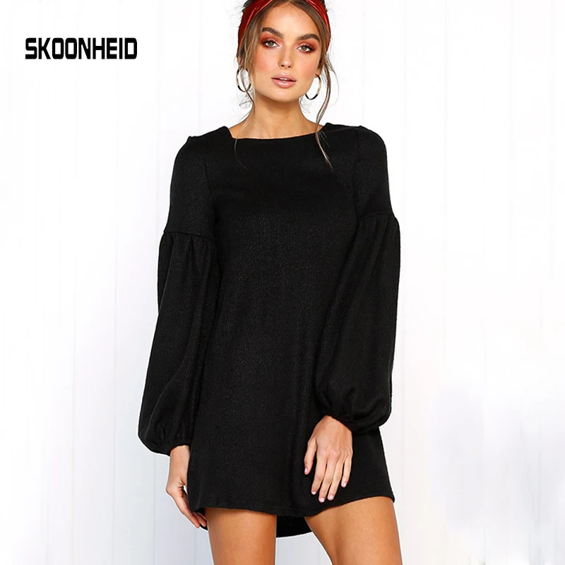 SINGRAIN женское однотонное трикотажное платье повседневное осеннее свободное