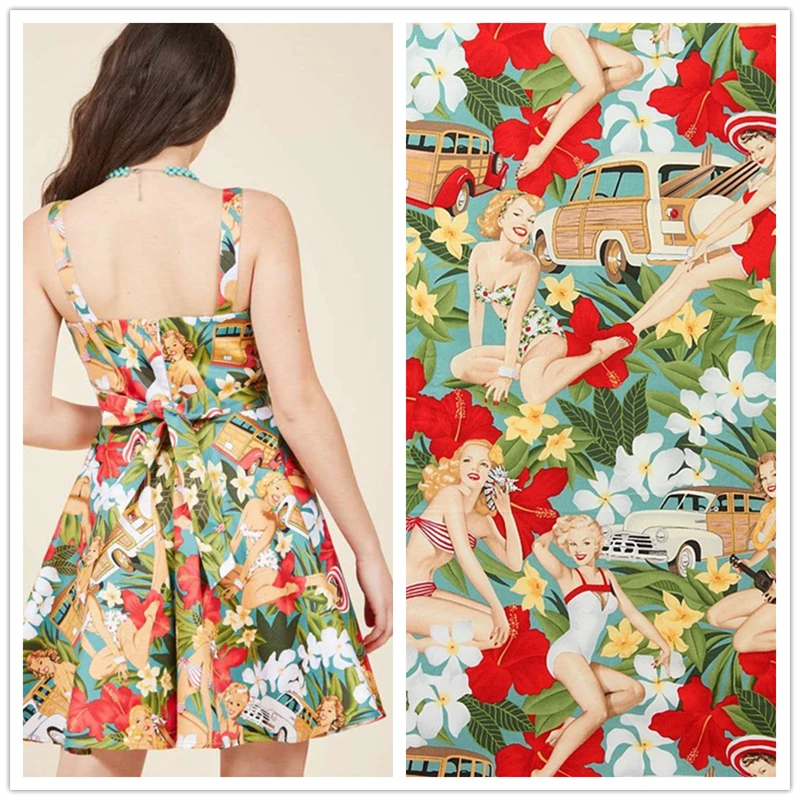 

Хлопковая ткань из поплина для платья, Высококачественная пляжная одежда для девочек с принтом «сделай сам» для кукол, ручная работа, лоску...