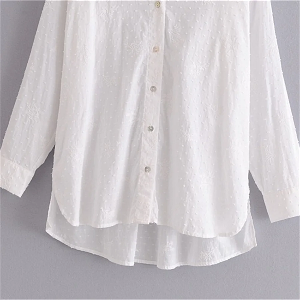 

2020 summer women's new lapel long-sleeved embroidery jacquard heavy industry casual wild loose shirt