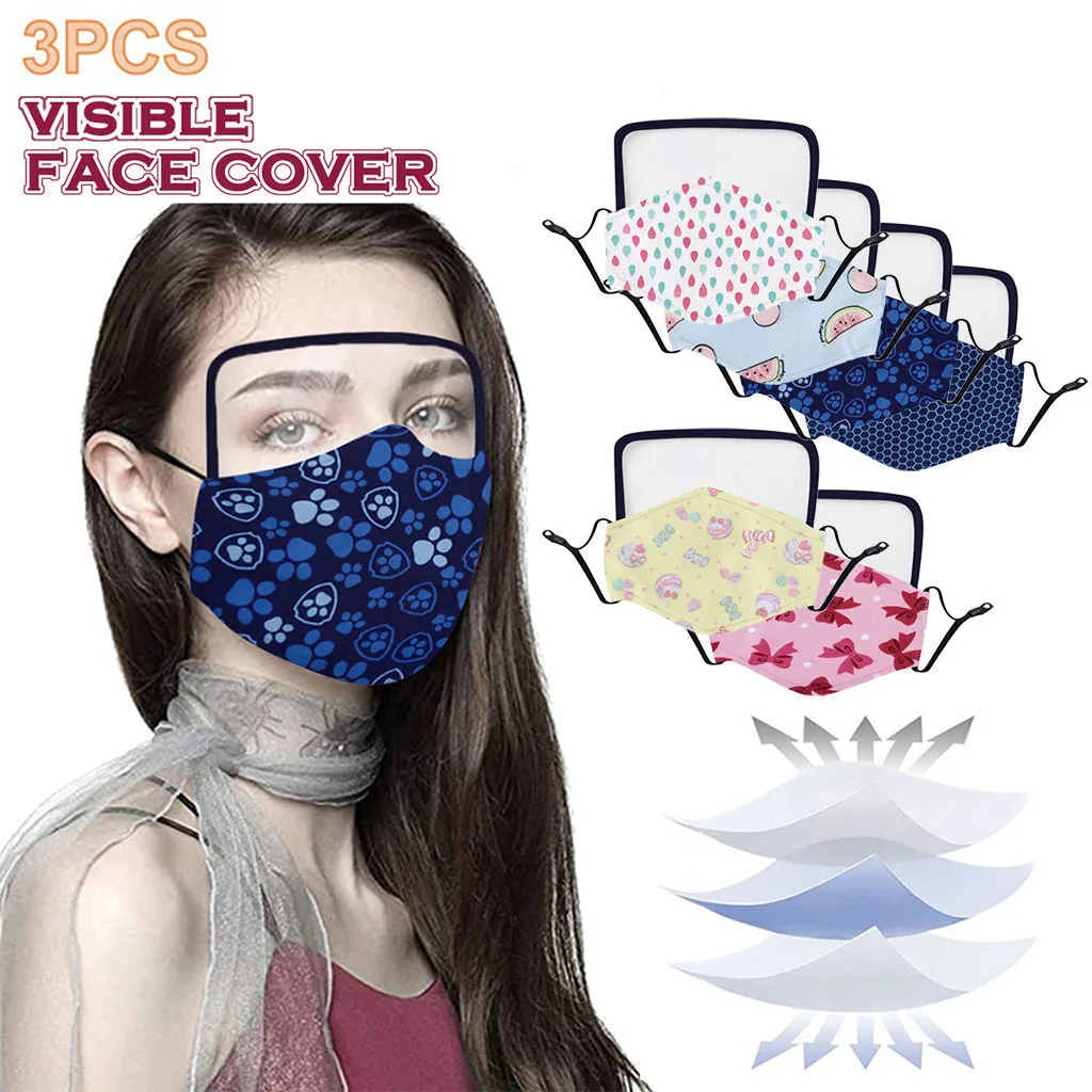 

3PC Adult Mask with Eyes Shield Unisex Reusable Face Mask Cotton Washable Mouth Mask Mouth Caps mascarillas masque lavable A60