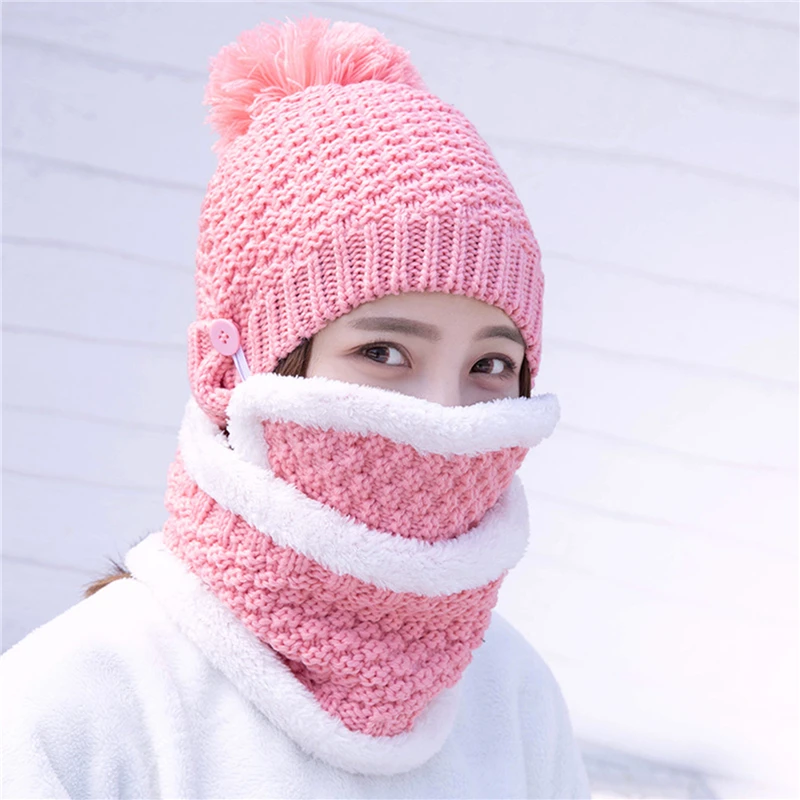 

Brand Winter Knitted Beanies Hats Women Thick Warm Beanie Skullies Hat Female Knit Bonnet Beanie Caps Outdoor Sets