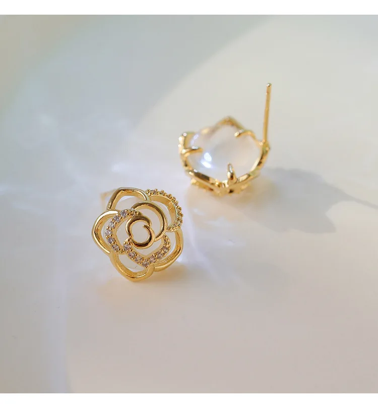 

Opal Rose Earrings For Women Gifts Fashion Jewelry 2020 S925 Needle Hollow Flower New Earring Female Simple Elegant Trendy Style