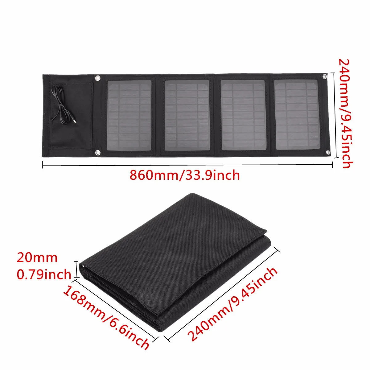 

5V 16W Quadruple Black Solar Panel Charger High Efficiency Dual-Port Portable Foldable Charger For Iphone For Android