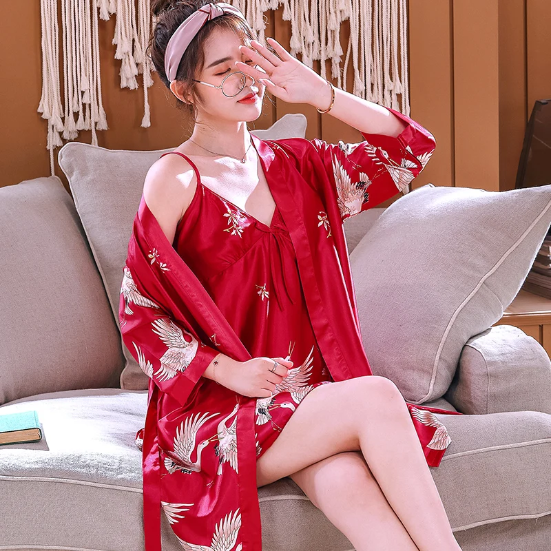 Large Size Relax Couples Robe Men Summer Silk Nightgown Sleepwear Nightshirt Bathrobe Kimono Gown Long Sleeve Home Dressing Gown