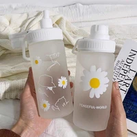 straw scrub plastic cup trend fashion cup male and female students ins fresh little daisy water cup 500ml glass water bottle