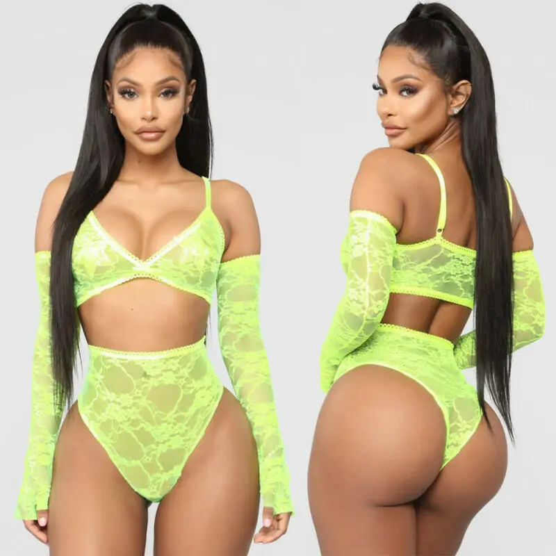 Women Sexy swimsuit Bikini Set Satin Lace Sleepwear Babydoll Lingerie Nightdress Pajamas Nightwear | Two-Piece Suits
