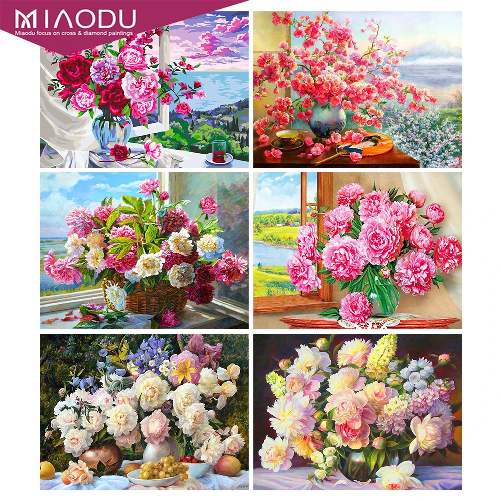 

Miaodu 5D DIY Diamond Painting Flowers Rose Vase Cross Stitch Kit Full Drill Embroidery Mosaic Art of Rhinestones Home Decor