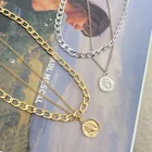 Массивное ожерелье-чокер на цепочке, женское многослойное толстое ожерелье-цепочка из звеньев, золотой, серебряный цвет, монета с подвеской, модные ювелирные украшения