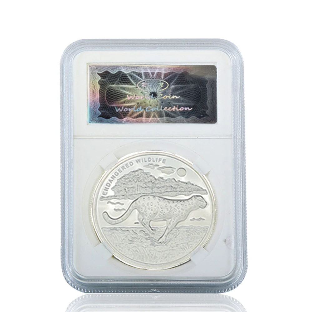 

African Congo Endangered Wildlife Leopard Silver Coin Challenge Collectibles For Business Gifts W/ Acrylic Case