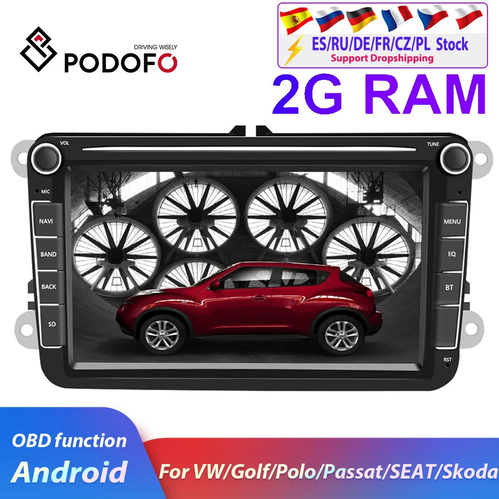Podofo 2Din Android 8 1 GPS навигационное радио для Volkswagen мультимедийный плеер VW Seat Skoda Jetta Golf