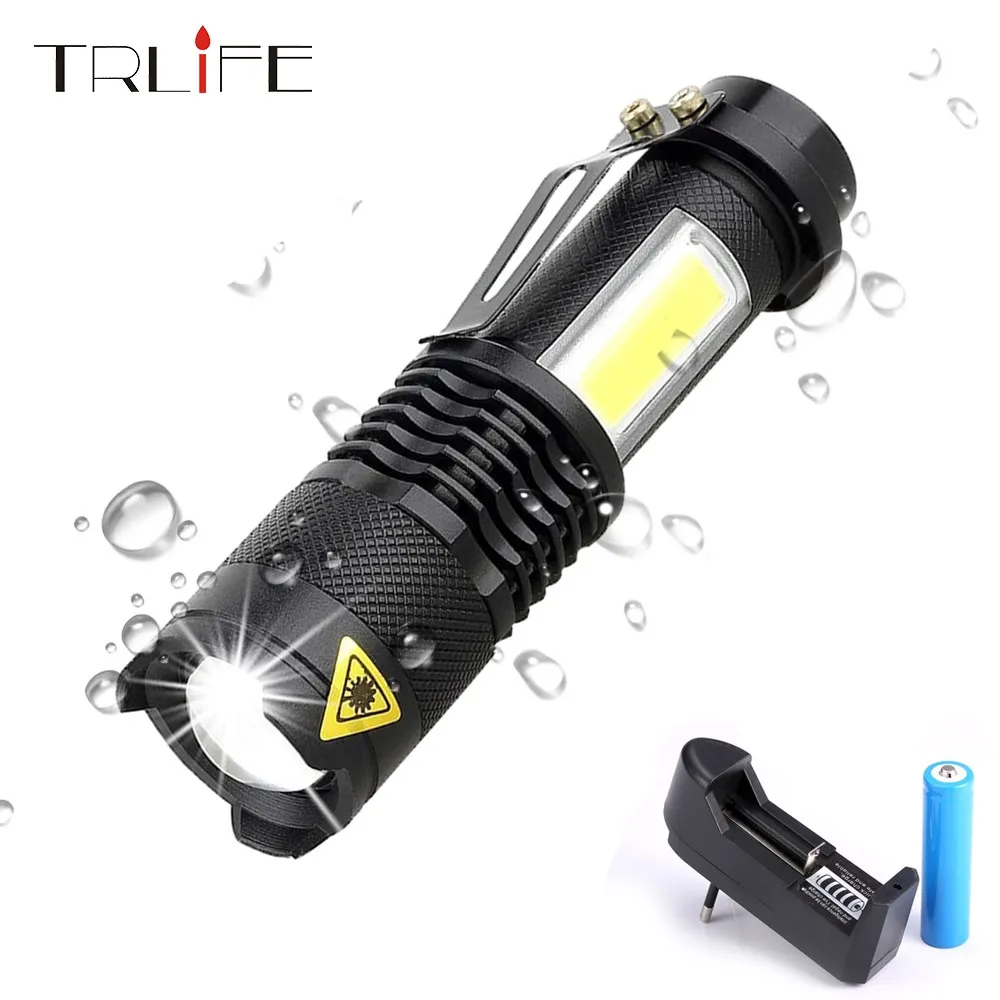 Портативный светодиодный фонарик Q5 + COB Mini Black 2000LM Водонепроницаемый фонарь с