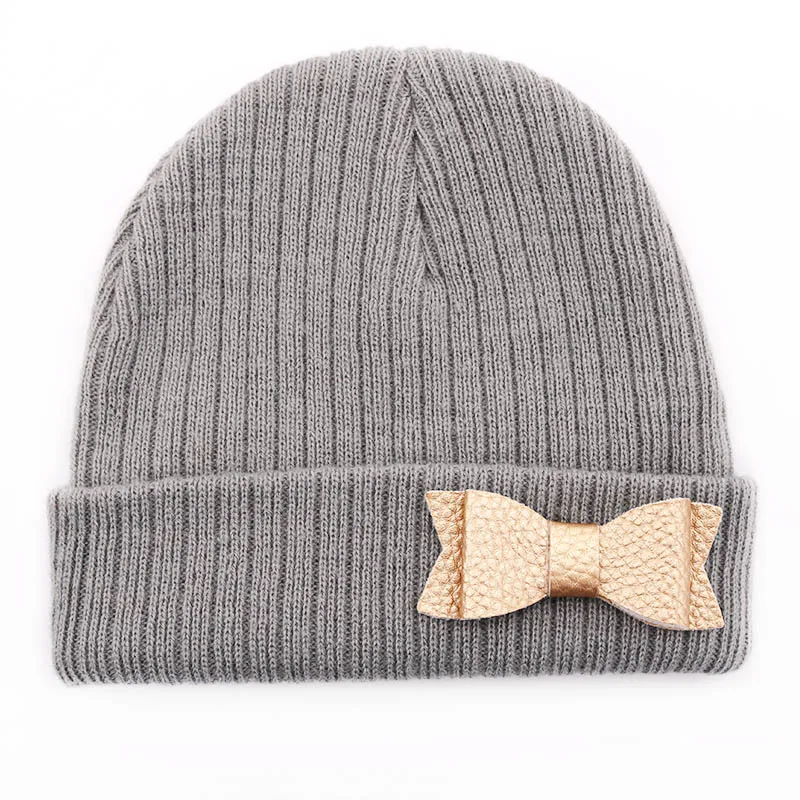 

Детские вязаные шапки-бини с бантом в полоску, новые зимние теплые мягкие черные однотонные хлопковые шапки для девочек, аксессуары для рож...