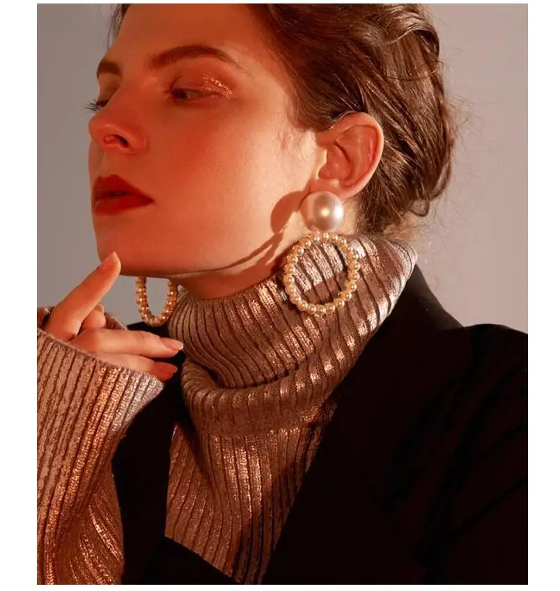 ZA 2020 Новый Дизайн Большие Круглые висячие серьги с имитацией жемчуга для женщин