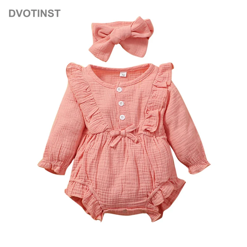 

Newborn Baby Girls Clothes Summper Long Sleeve Autumn Bodysuit Romper One-piece Outfits Headband Infant Tollder Jumpsuits Kids