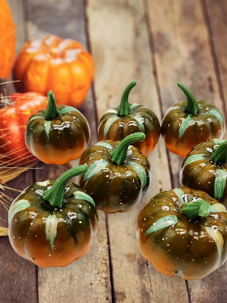 

16pcs Gradient Yellow-green Warm Fake Pumpkin Vegetable Playful Artificial Pumpkin Halloween Seasonal Holiday Decoration