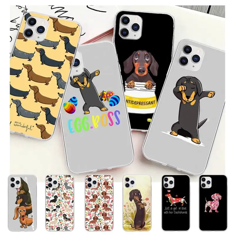

Cute Dachshund Dog Transparent Mobile Phone Case For IPhone 12 11 Pro Max Xs X Xr 7 8 6 6s Plus 5 5s Se 2020 Clear Cover