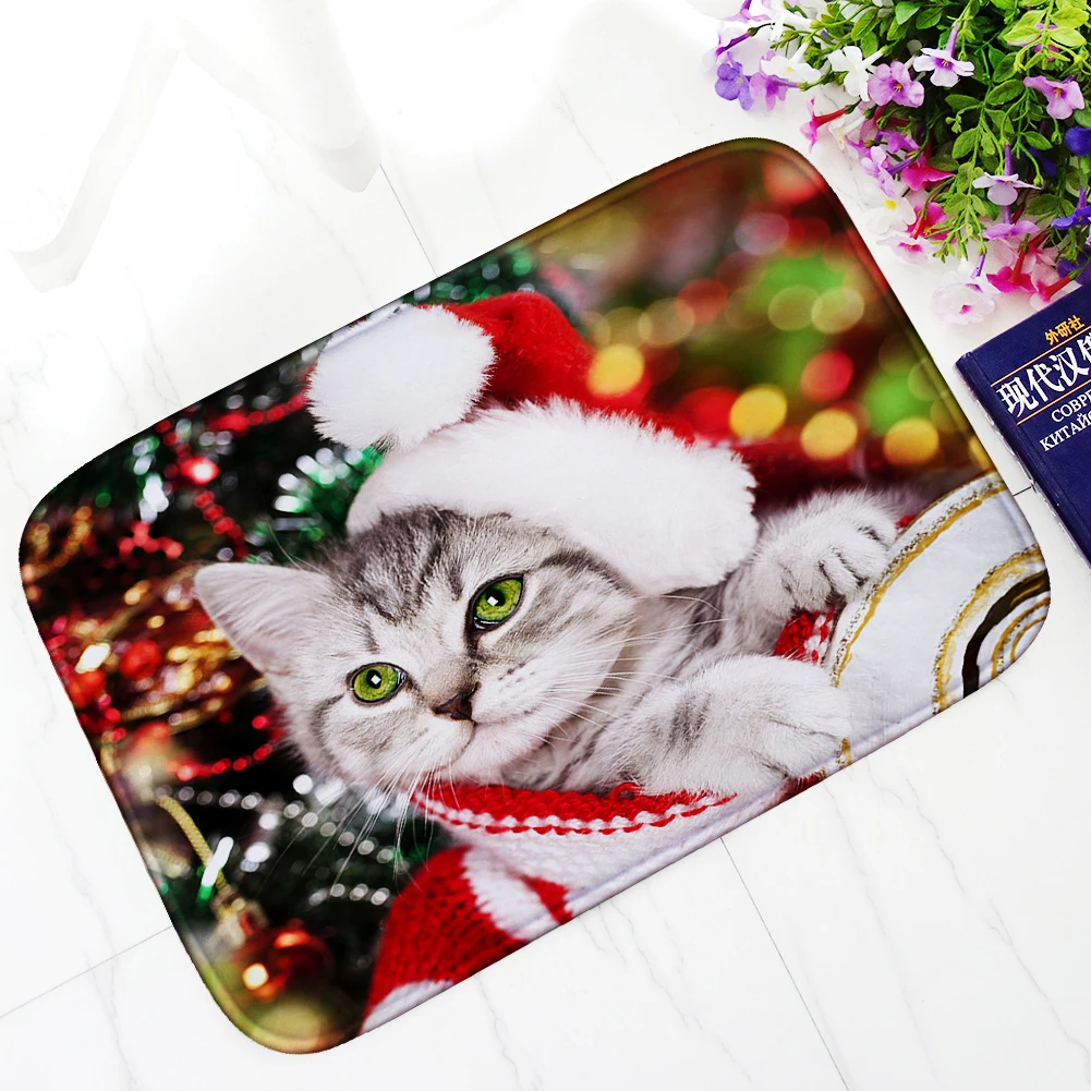 Кошка Рождественский коврик для домашнего декора с рисунком анти скольжения