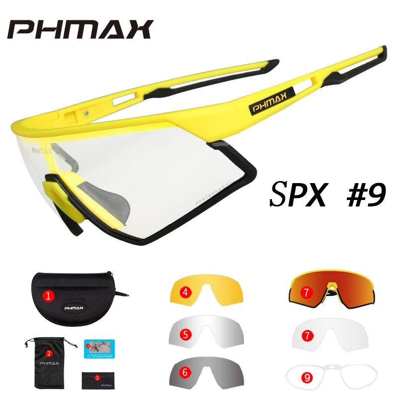 P-YJ-SPX09-5P PHMAX фотохромные велосипедные очки, велосипедные UV400 спортивные солнцезащитные очки, антибликовые легкие профессиональные велосипедные очки, очки для близорукости - Цвет: P-YJ-SPX09-5P