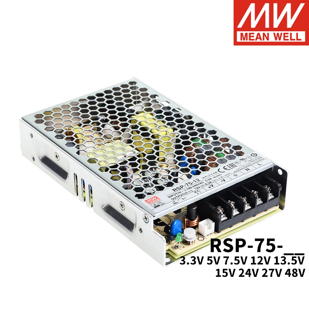 

MEAN WELL RSP-75 110V AC TO DC 3.3V 5V 7.5V 12V 13.5V 15V 24V 27V 48V 75W PFC Single Output Switching Power Supply Meanwell