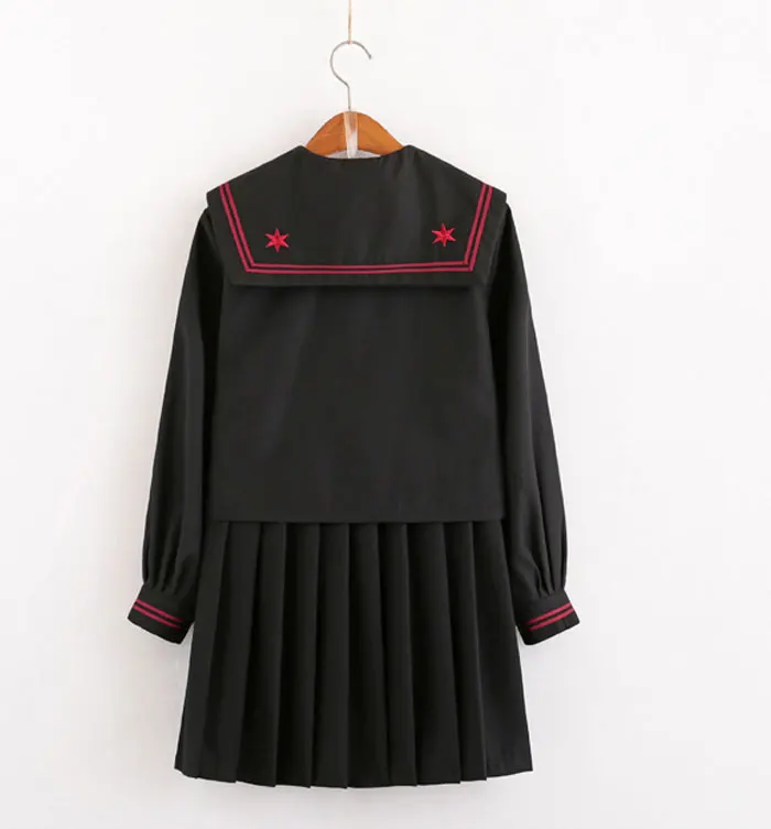 Autumn Japanese School Uniforms For Girls Cute Long-length Sailor Tops Pleated Skirt Full Sets Cosplay JK Costume Series