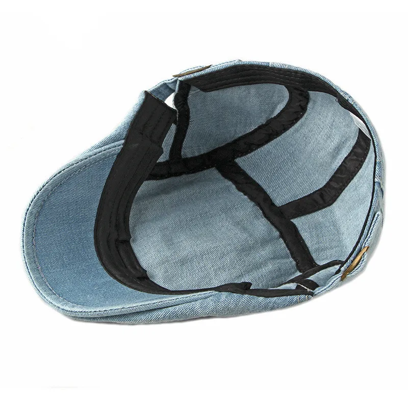 

Spring Summer Solid Color Newsboy Caps Men Washed Denim Cotton Flat Peaked Cap Women Painter Beret Hats 13