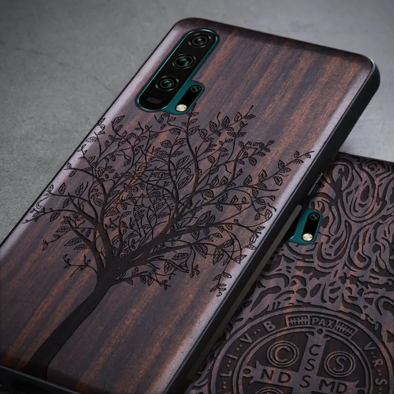 Роскошный чехол для Honor 20 Pro черный из эбенового дерева Huawei резной деревянный
