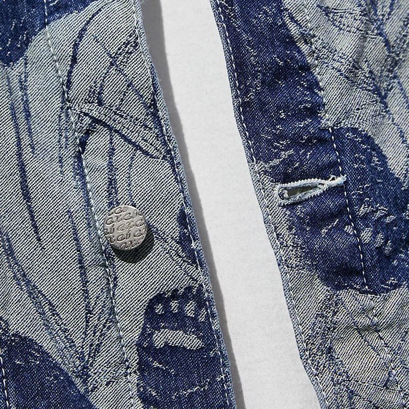 Мужская джинсовая куртка с принтом панды Повседневная Свободная длинными