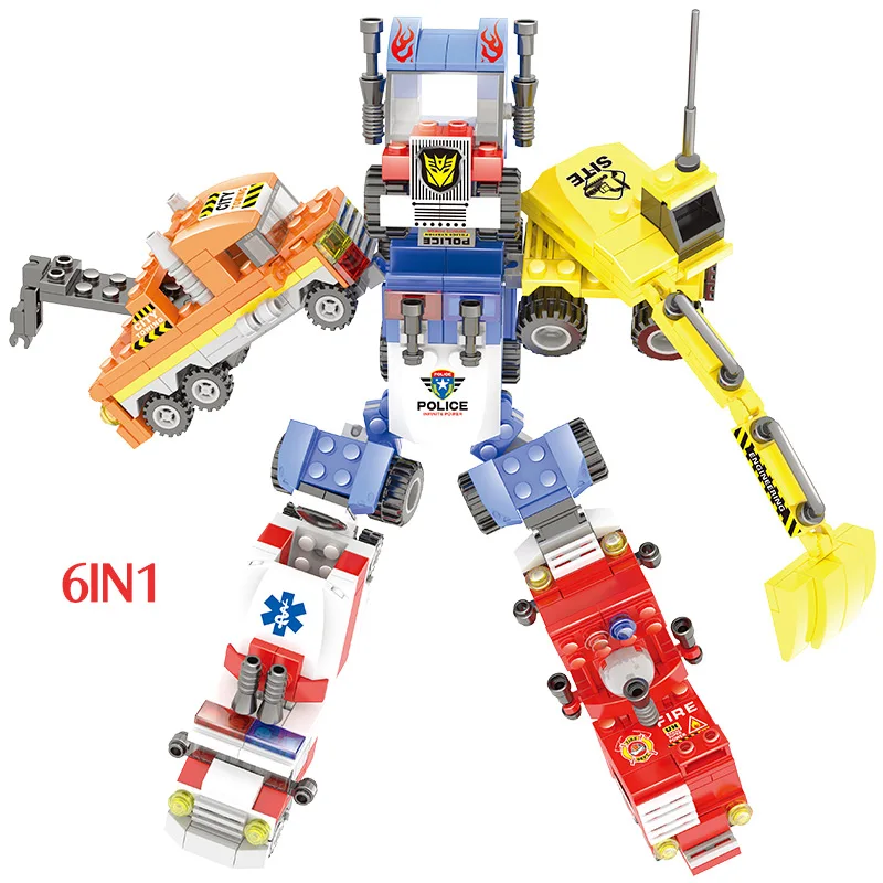 570pcs Building Blocks City Robot 8in1 Transformed Police Car Ambulance Engineering Vehicle Bricks Toys for Boy | Игрушки и хобби
