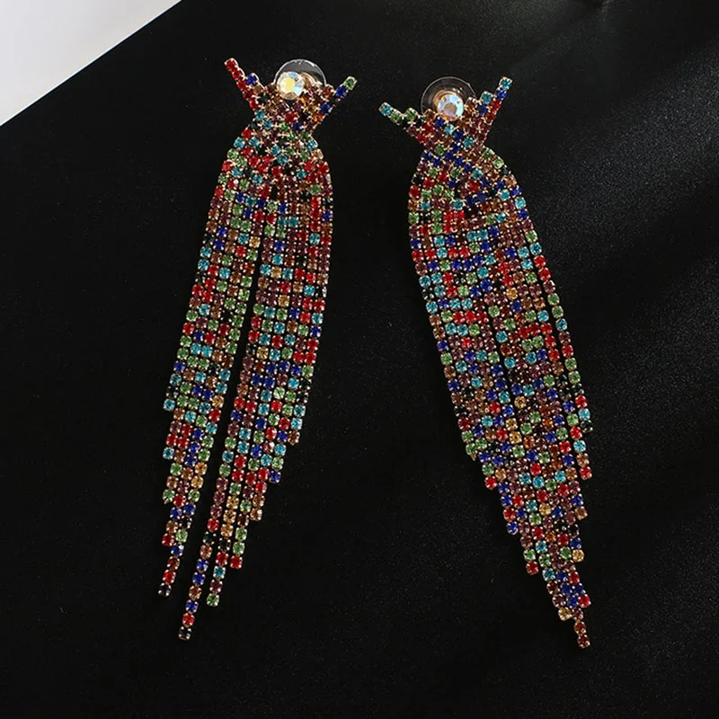 GKY653 gold colorful Модные свадебные серьги с кристаллами и кисточками для женщин массивные серьги многоцветные длинные серьги-подвески вечерние ювелирные изделия для выпускного вечера подарок - Окраска металла: GKY653 gold colorful